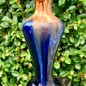 Stunning Faiencerie Thulin Belgium Pottery Vase Blue Drip Glaze Shape No.52