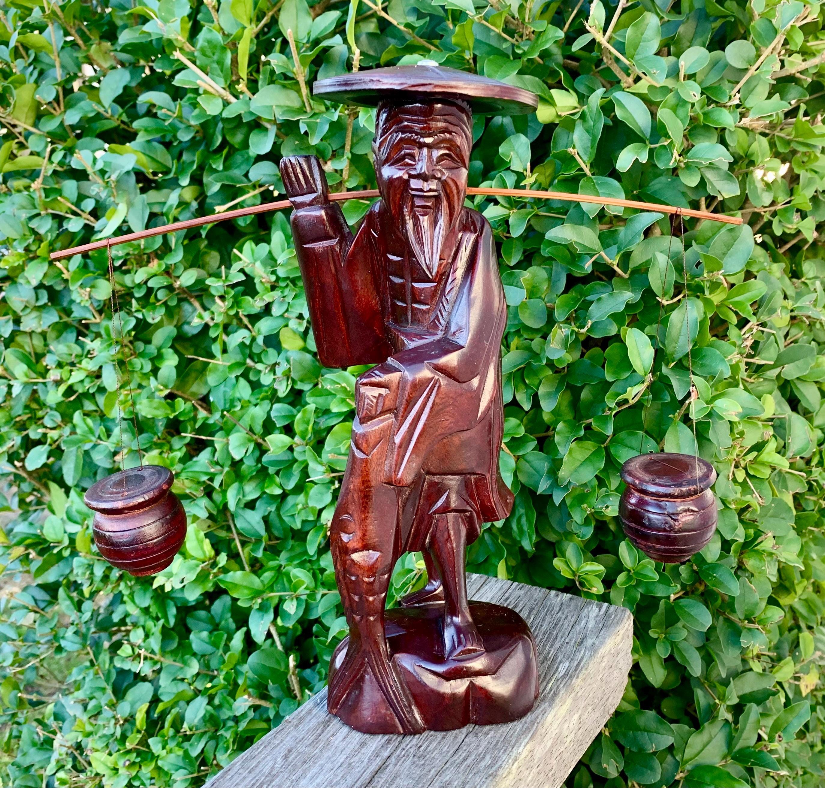 Wooden Chinese Fisherman Carving - Etsy