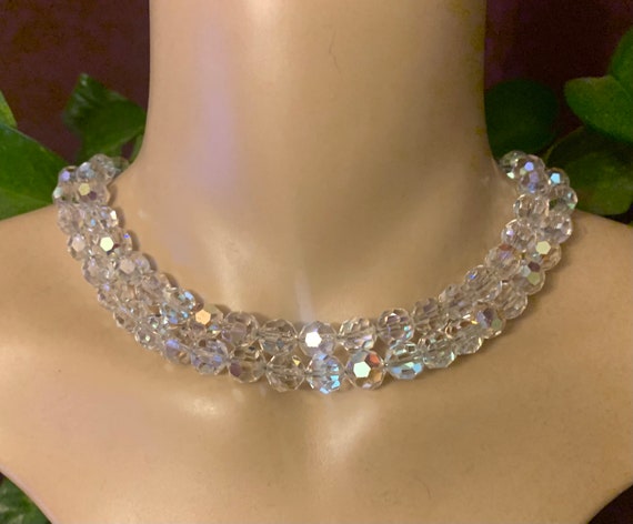 Dazzling Vintage Aurora Borealis Crystal Double Strand Necklace Chokar