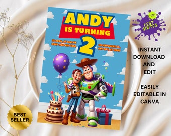 Szablon zaproszenia urodzinowego Toy Story, zaproszenie Toy Story, zaproszenie urodzinowe Toy Story, edytowalne zaproszenie urodzinowe Toy Story, edycja canva