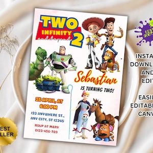 Editable Toy Story Invitation Template, Toy Story Birthday Party, 2nd Digital Invitation, Kids Birthday Party, Woody, Two Infinity & Beyond