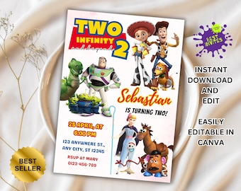 Editable Toy Story Invitation Template, Toy Story Birthday Party, 2nd Digital Invitation, Kids Birthday Party, Woody, Two Infinity & Beyond