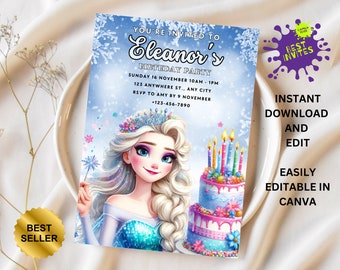 FROZEN Invitation Elsa Birthday Invitation Winter Snow Birthday Printable,Editable Instant Download Canva Template Frozen Invite