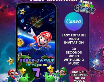 Mario Galaxy Video Invitation, Mario Birthday Video Invitation, Mario Galaxy Party Invite, Custom Mario Invitation, Birthday Video Invite