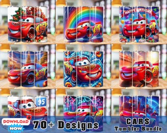 Paquete de más de 70 envoltorios para vasos de Cars, diseño PNG de envoltorios para vasos McQueen de 20 oz con descarga instantánea, plantilla de diseño de vasos delgados McQeen de 20 oz digitales