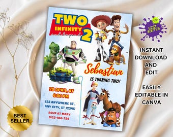 Editable Toy Story Invitation Template, Toy Story Birthday Party, 2nd Digital Invitation, Kids Birthday Party, Woody, Two Infinity & Beyond