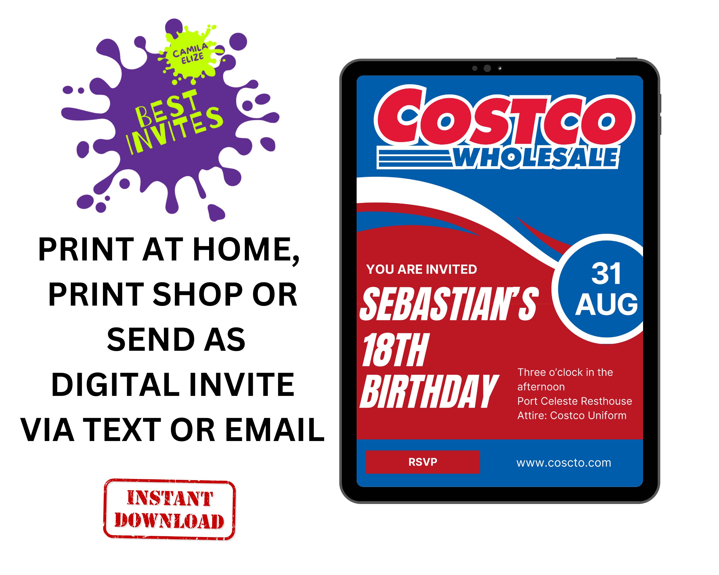 Costco Party Invitation, Costco Birthday Invite, Editable Invite