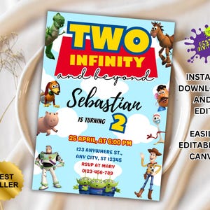 Editable Toy Story Invitation Template, Toy Story Birthday Party, 2nd Digital Invitation, Kids Birthday Party, Woody, Two Infinity & Beyond
