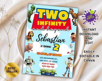 Editable Toy Story Invitation Template, Toy Story Birthday Party, 2nd Digital Invitation, Kids Birthday Party, Woody, Two Infinity & Beyond