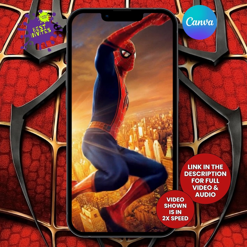 Spiderman Video Invitation Template Editable, Superhero Birthday Invite Boy, Animated Spider man Digital Invite, Editable Video Invite image 2