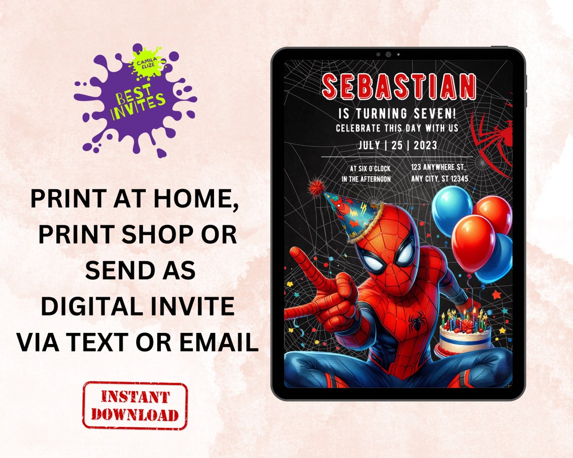 Spiderman Birthday Invitation, Printable Spiderman Invitation, Kids ...