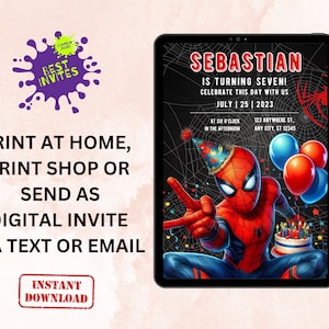 Spiderman Birthday Invitation, Printable Spiderman Invitation, Kids ...