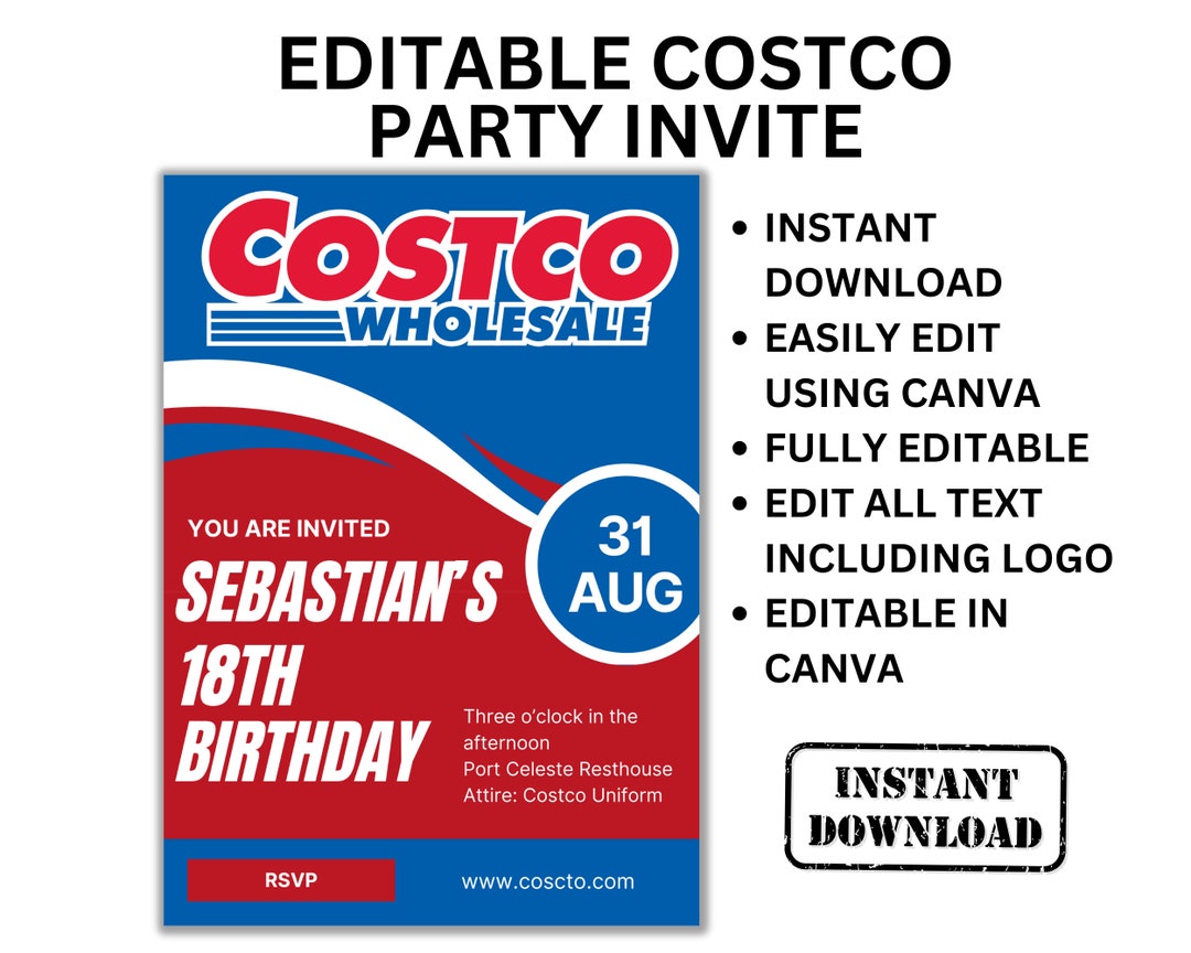 Costco Party Invitation, Costco Birthday Invite, Editable Invite