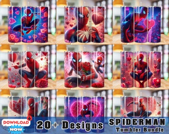 Pacote de envoltório de copo do Homem-Aranha dos namorados, envoltório de copo magro de 20 onças, design de sublimação Png de copo de 20 onças, designs de download digital instantâneo