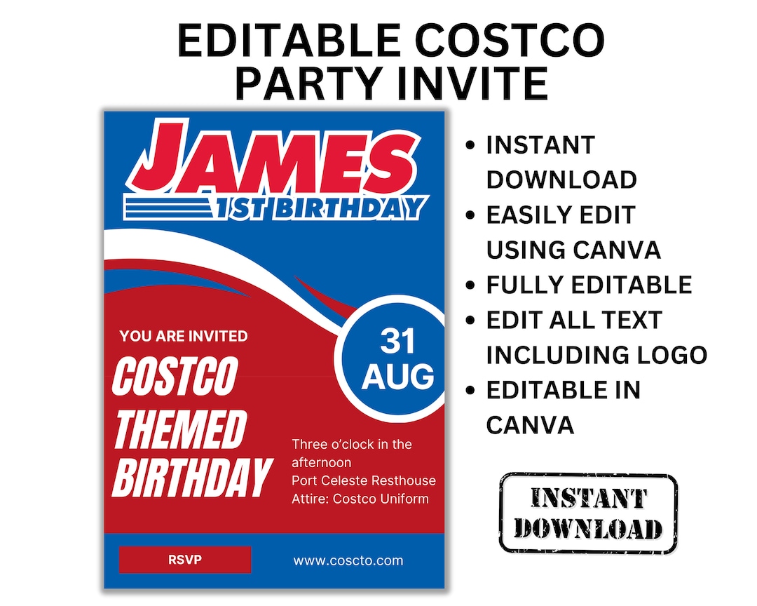 Costco Party Invitation, Costco Birthday Invite, Editable Invite ...