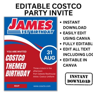 Costco Party Invitation, Costco Birthday Invite, Editable Invite, Costco Birthday Invitation, Canva Editable, Trending Birthday Invite