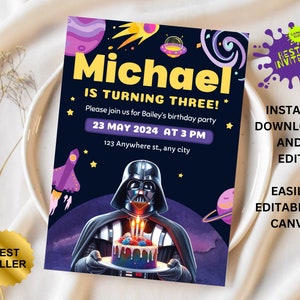 Printable birthday invite, Editable invitation, instant Download, wars invitation, Star invite, wars invitation, darth vader birthday party