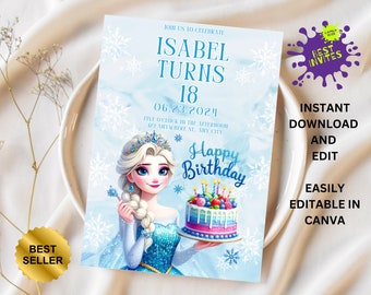 FROZEN Invitation Elsa Birthday Invitation Winter Snow Birthday Printable,Editable Instant Download Canva Template Frozen Invite