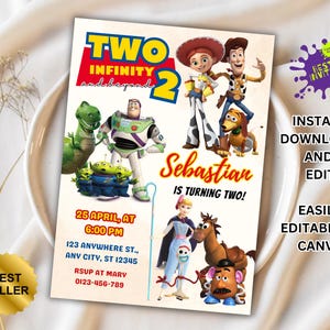 Editable Toy Story Invitation Template, Toy Story Birthday Party, 2nd Digital Invitation, Kids Birthday Party, Woody, Two Infinity & Beyond