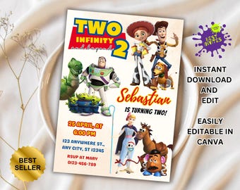 Editable Toy Story Invitation Template, Toy Story Birthday Party, 2nd Digital Invitation, Kids Birthday Party, Woody, Two Infinity & Beyond