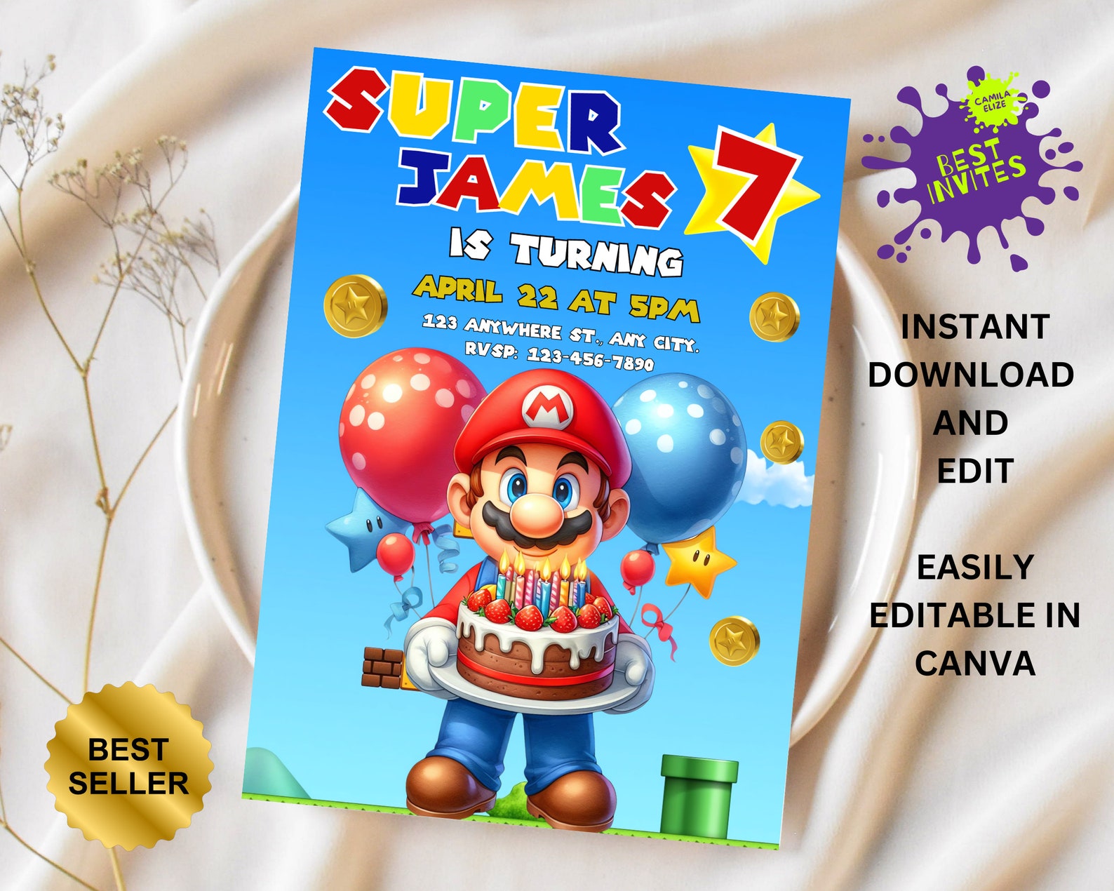 Super Mario Birthday Invitation | Birthday Invitation | Super Mario ...