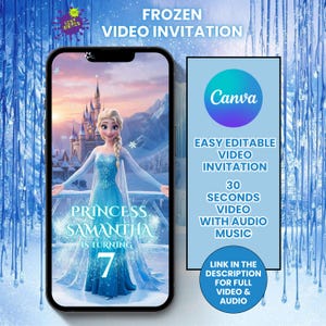 Frozen Elsa Digital Video Invitation, Princess Elsa Birthday Invite, Frozen Theme Party Invite, Editable Kids Invitation, Instant Download