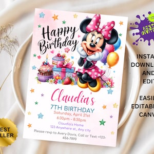 Editable Light Pink Minnie Mouse Birthday Invitation, Girls Birthday Invitation, Printable Invitation, Pink Minnie Invitation, Minnie Invite