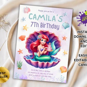 Editable The Little Mermaid Birthday Party Invitation| Ariel Birthday Party Invite, New Little Mermaid Birthday Invite, Bestseller invite