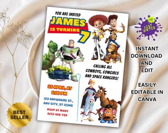 Toy Story Birthday Invitation Template, Toy Story Invitation, Toy Story Birthday Editable Invitation, Toy Story Birthday Party, Woody
