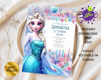 FROZEN Invitation Elsa Birthday Invitation Winter Snow Birthday Printable,Editable Instant Download Canva Template Frozen Invite