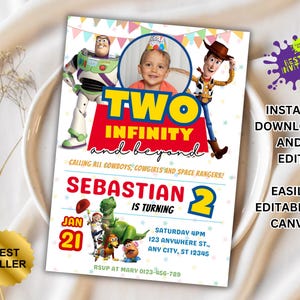 Editable Toy Story Invitation Template, Toy Story Birthday Party, 2nd Digital Invitation, Kids Birthday Party, Woody, Two Infinity & Beyond