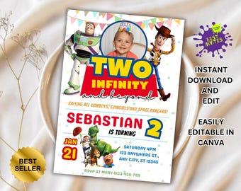 Editable Toy Story Invitation Template, Toy Story Birthday Party, 2nd Digital Invitation, Kids Birthday Party, Woody, Two Infinity & Beyond