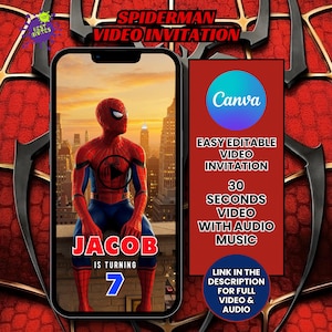 Spiderman Video Invitation Template Editable, Superhero Birthday Invite Boy, Animated Spider man Digital Invite, Editable Video Invite image 1