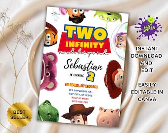 Editable Toy Story Invitation Template, Toy Story Birthday Party, 2nd Digital Invitation, Kids Birthday Party, Woody, Two Infinity & Beyond