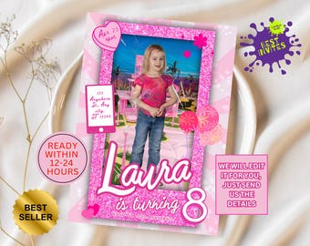 Editable Pink Girl Party Invitation Fashion Doll Party Invite Girls Birthday Invite Doll Birthday Invitation Pink Doll Birthday Invite