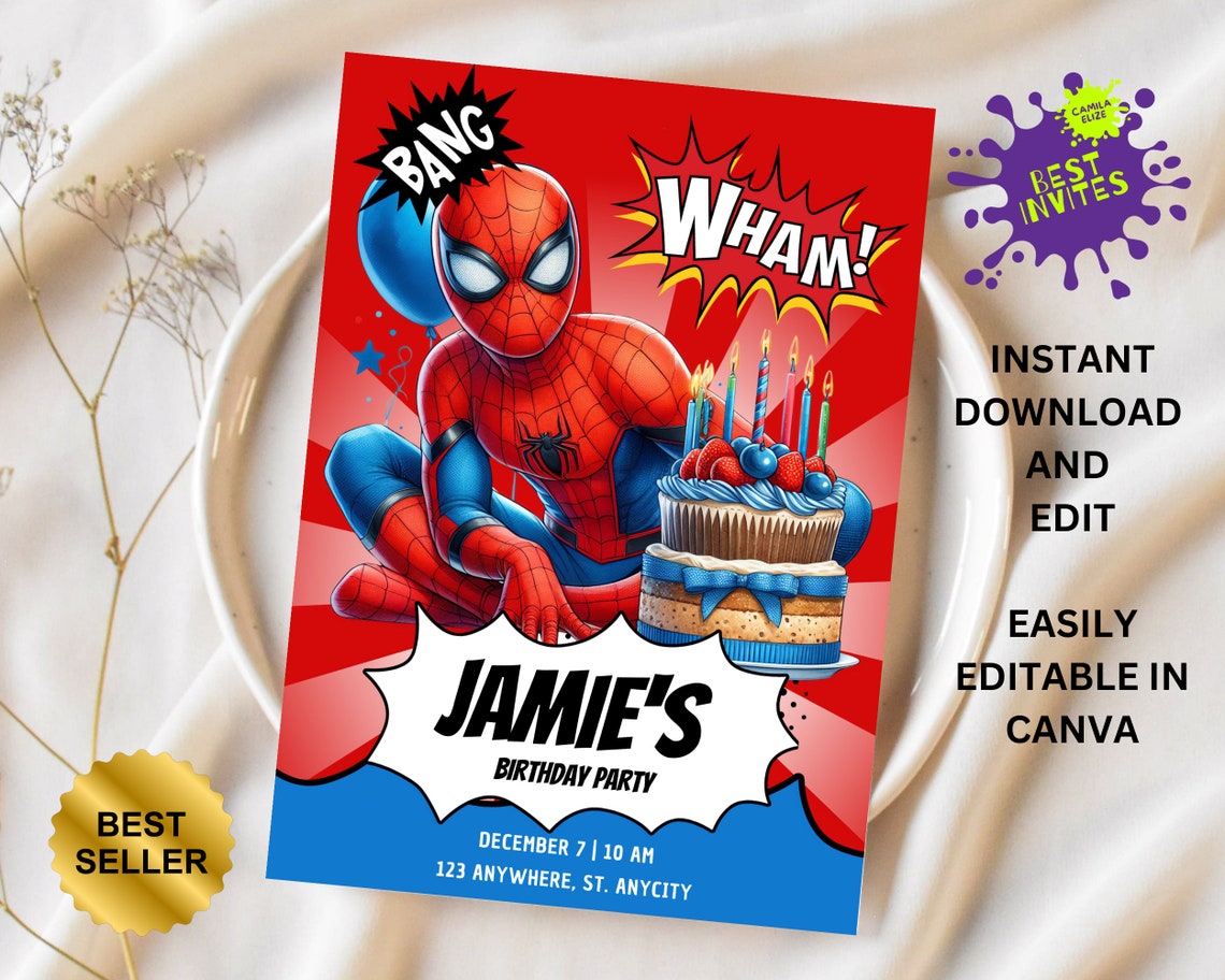 Spiderman Birthday Invitation, Printable Spiderman Invitation, Kids ...