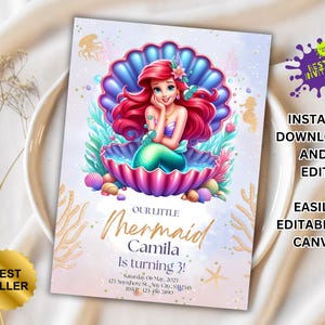 Editable The Little Mermaid Birthday Party Invitation| Ariel Birthday Party Invite, New Little Mermaid Birthday Invite, Bestseller invite