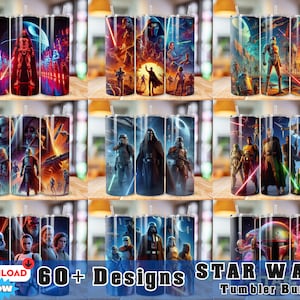 60+ StarWars Tumbler Wrap Bundle, Instant Download 20oz Tumbler PNG Wraps Design, Digital 20 oz Skinny Tumblers Designs Template