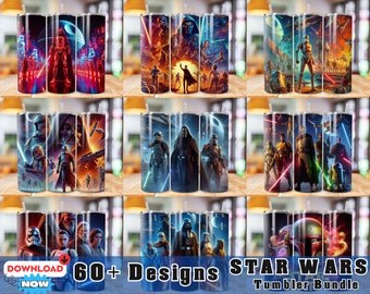 60+ StarWars Tumbler Wrap Bundle, Instant Download 20oz Tumbler PNG Wraps Design, Digital 20 oz Skinny Tumblers Designs Template