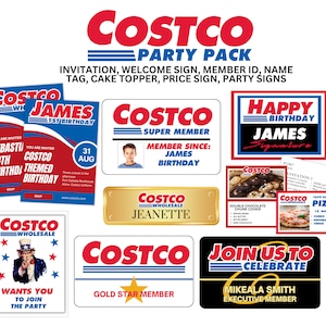 Costco Party Package, Costco Birthday Bundle, Editable Price Sign, Welcome to the Party Sign, Happy Birthday Sign, cake topper, Member Badge