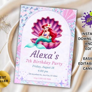 Editable The Little Mermaid Birthday Party Invitation, Ariel Birthday Party Invite, New Little Mermaid Birthday Invite, Bestseller invite