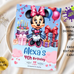 Editable Light Pink Minnie Mouse Birthday Invitation, Girls Birthday Invitation, Printable Invitation, Pink Minnie Invitation, Minnie Invite
