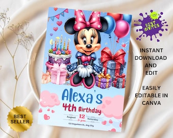 Editable Light Pink Minnie Mouse Birthday Invitation, Girls Birthday ...
