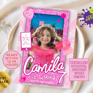 Editable Pink Girl Party Invitation Fashion Doll Party Invite Girls Birthday Invite Doll Birthday Invitation Pink Doll Birthday Invite