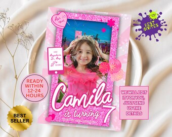 Editable Pink Girl Party Invitation Fashion Doll Party Invite Girls Birthday Invite Doll Birthday Invitation Pink Doll Birthday Invite