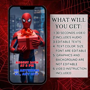 Spiderman Video Invitation Template Editable, Superhero Birthday Invite Boy, Animated Spider man Digital Invite, Editable Video Invite image 3