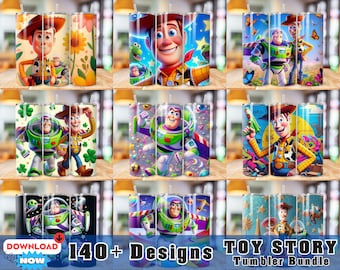 Paquete de envoltura de vaso de Toy Story, más de 140 descargas instantáneas de 20 oz de diseño de envolturas PNG de vaso, plantilla digital de diseños de vasos delgados de 20 oz
