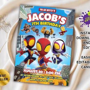 Spidey Invitation Spidey and his Amazing Friends Birthday Invitation Spidey Theme Birthday Party Invite Boy Girl Spin Ghost Spider EDITABLE