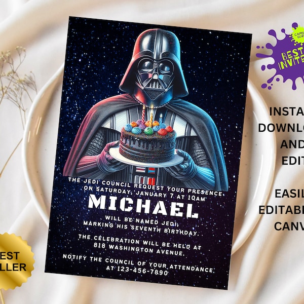 Printable birthday invite, Editable invitation, instant Download, wars invitation, Star invite, wars invitation, darth vader birthday party