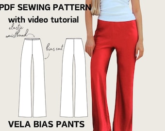 Patrón de costura para pantalones Vela cortados al bies: cintura elástica (patrón en PDF) Tallas estadounidenses 0-20